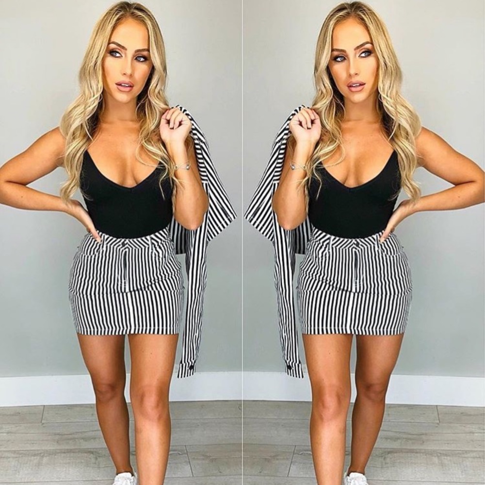 Pin stripe  crop jacket and skirt set